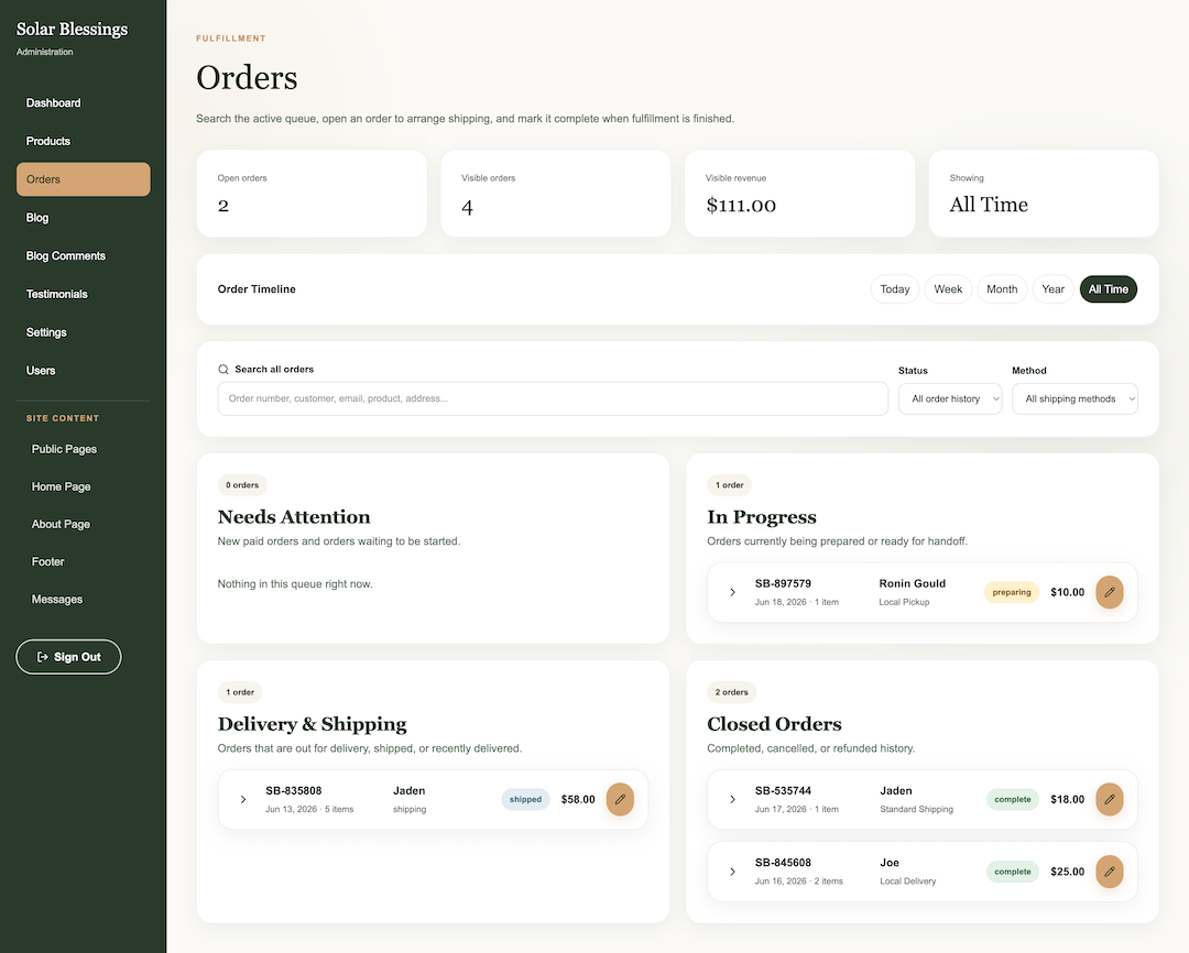 SolarBlessings Order Management